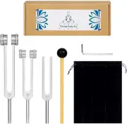 Tuning Forks for Healing Set 128Hz 256Hz 512Hz 3 Pack with Reflex Hammer For