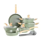Induction Cookware Sets - 12 Piece Green Cooking Pan Set, Granite Nonstick Po...