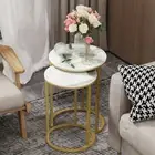 2PCS Nesting Coffee Table Durable Real Marble Metal Frame Side Table Stackable
