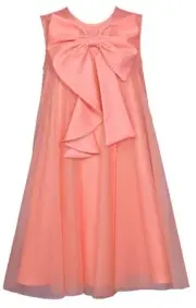 NEW Bonnie Jean Girls Size 14 "PEACH MESH OVERLAY" Bow Front Knit Dress NWT