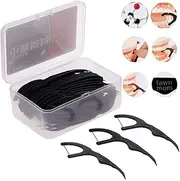 50pcs/Box Bamboo Charcoal Black Dental Floss Teeth Stick Tooth Pick Interdental Brushes Teeth Clean Toothpick Flosser Tool