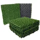 9PCS Artificial Grass Turf Tile, 12 x 12 Inch Interlocking Deck Tiles Turf Sq...