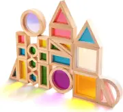 Wooden Rainbow Building Blocks for Kids 32 Pcs Rainbow Stacker Stacking Blocks G