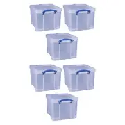 Really Useful Box 32 Liter Storage Container w/Snap Lock Handles, 6 Pack, Clear