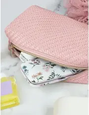 David Jones Herringbone Beauty Bag Organiser In Pastel Pink - BNWT