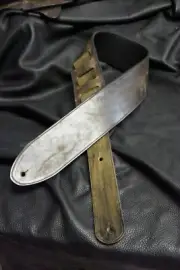 Leather guitar strap custom hand made distressed gray 3.5" new