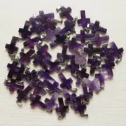 Cross Natural Amethyst Stone Purple Pendant Bead Wholesale 50pcs 25X18mm