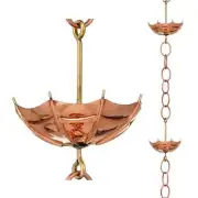 Alternative Downspout Polished Copper Umbrella Rain Chain 8-1/2' w/ Gutter clip