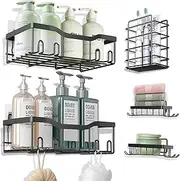 Adhesive Shower Caddy, 5 Pack Rustproof Stainless Steel Bath Organizers with Large Capacity, Rust Proof Shower Shelves for Inside Shower, Wall-Mounted Shower Holder,Bathroom Storage & Home Decor