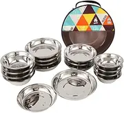 Happyyami 1Set Compact Stainless Steel Camping Tableware Set Outdoor Dining Set with Storage Bag Durable Lightweight Corrosion Resistant for Campfires Bbqs and Outdoor