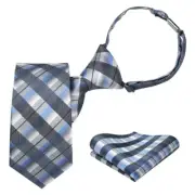 Ties for Boys Pretied Boys' Neckties Pocket Square Set C-blue Checkered