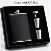 Hip Flask Set Woven PU Leather & Stainless Steel 2 Cups & 1 Funnel Gift Father