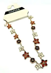 NEW NAPIER Flower Links Choker Necklace Enamel Rhinestone 16"-19" NWT NOS