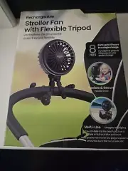 Rechargeable Portable Stroller Fan with Flexible Tripod Clip On, 3 Speeds.