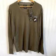 Buffalo David Bitton Kilitary Shirt Mens X-Large Green Pullover Patches Logo NWT