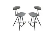 6IXTY Set of 2 - Rialto Scandinavian Fabric Bar Stool 65cm - Metal Frame - Grey