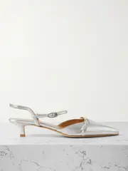 [Aeyde] Aeyde - Melia Buckled Metallic Leather Slingback Pumps - Silver - IT41 IT 41 Silver
