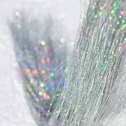 47" Holographic Hair Tinsel Kit Shining Silver Professional Sparkle Heat-Resistant Silk Hairpieces, Hair Accessories for Girls, Party Hair, Gifts for Girls (1000 Strands, Shining Silver)