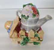 Fine Ceramic Garden Watering Can & Straw Hat Designs Salt & Pepper Shakers Set