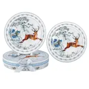 STPGOODS Deer Dessert Plate Set of 2 Christmas Plate Set 7.5" Bone China Plates