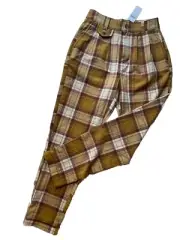 NWT American Eagle Women's Brown Plaid High Rise Retro Pants Size 00 Short