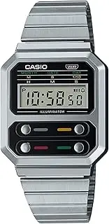 [Casio] A100WE-1A Unisex Black Digital Watch with Silver Band