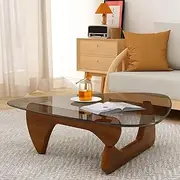 Glass Coffee Table Triangle Mid-Century Modern Coffee Table Coffee Tables For Living Room Sturdy Tempered Glass Fashionable Design Small Coffee Table Wooden Base For Living Room Home Office(Brown,83cm
