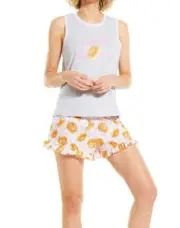 NEW PETER ALEXANDER WOMENS CARB LOVER TANK + FLUTTER SHORTS PJ SET SMALL BAGEL