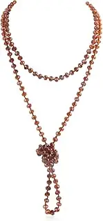 [RIAH FASHION] Hand Knotted Rondell Sparkly Faceted Beads Endless Long Statement Necklace - Versatile Infinity Wrap Beaded Strand 60"