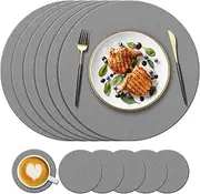 KERYCHIN 6 Round Silicone Place Mats + 6 Coasters Set, Heat-Resistant 450 °F Placemats, Non-Slip and Washable, Table Mats for Home, Hotel, Dining Table, Indoor, Outdoor, Dark Grey