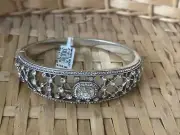 BRIGHTON EMPRESS Crystal Silver OVAL Hinged BANGLE Bracelet NWT