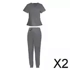 2X Women's Scrub Sets V Neck Tops and Scrub Pants Nurse Work Uniforms Workwear