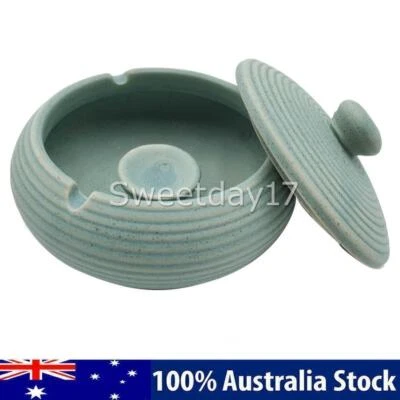 Ceramic Cigarette Ashtray with Lid Windproof Ash Decoration Home Outdoor Green