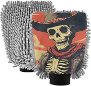 XYMZR Skeleton Soda Funny Cowboy Absorbent Microfiber Car Wash Mitt, Funny Cute Anime Scratch Free for Cars Cleaning, Home Cleaning Mitts, 2 Pack, 10.24” L x 7.09” W