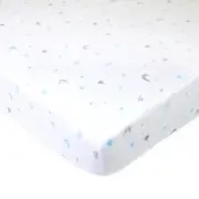 Neutral 100% Cotton Mini Crib Sheet 24" x 38", Blue Stars and Moons