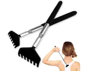 2 Black back scrapers made of high quality stainless steel, with an extendable rod extendable up to 68cm for scratching the head and back