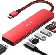 BENFEI USB C HUB 7-in-1, USB-C Multiport Adapter with HDMI (4K @ 60Hz red