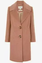 Monsoon Billie Wool Rich Blend Boucle Coat Soft Pink UK 16 Bnwt