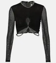[Dion Lee] Dion Lee Embellished cutout jersey crop top AU 4 black