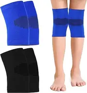 2 Pairs Kids Knee Sleeve Kids Knee Brace Children Knee Support Kids Knee Compression Sleeve Child Knee Pads for Basketball, Volleyball, Sports, Gymnastics (Blue, Black, M)
