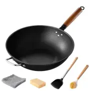 Carbon Steel Wok Pan Set, Including Silicone Spatula and Cleaning Tools, Chem...