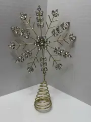 Vintage Xmas Christmas Tree Topper Metal Star w/ Crystals Snowflake