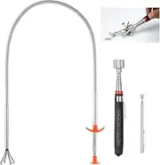 3 Pack Pick-up Tool Set - Extendable Magnetic Pick Up Tools and Flexible Grabber Claw - Retrieving Telescoping Magnet Pickup Tools - Flexible Extra Long Reach Bendable Curve Grabber with 4 Claws