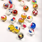 MARBLEFLAGS European Championship 25 Childrens Glass Marbles with World Cup Flags 16mm Ideal for Marble Runs and Marble Races