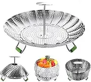 Vegetable Steamer Basket Foldable Stainless Steel Vegetable Steamer Basket for Veggie Seafood Cooking, Expandable Veggie Steamer Basket Fits Various Size Pot-9Inch