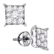 14k White Gold Round Diamond Square Cluster Earrings 1-1/4 Cttw
