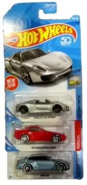 Lot of Three Hot Wheels Cars, Two Porsche, One BMW, Carded