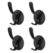 4pcs Self Adhesive Hook Metal Towel Robe Clothes Wall Mounted Hooks, Black
