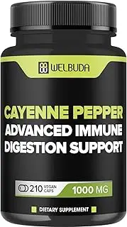 Cayenne Pepper Capsules with Advanced Immune Blend Elderberry, Echinacea, Garlic Bulb, Olive Leaf, Astragalus Root & Digestion Support Ginger, Turmeric, Cinnamon, Beet Root, Black Pepper - 210 Capsules