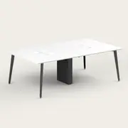 Recess Quad Desk | Office Desk | Office Workstation, White / Black / Angled